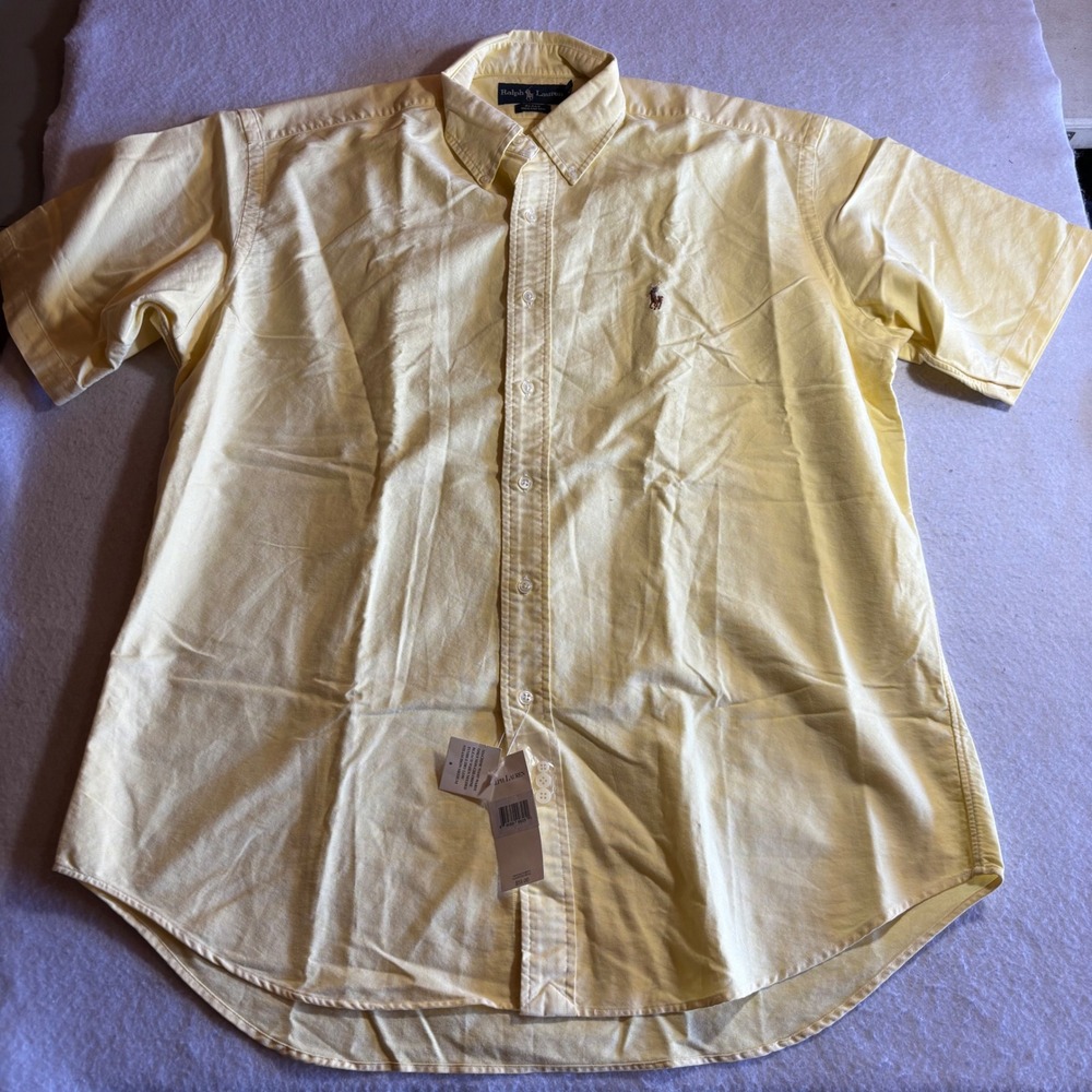 Ralph‎ Lauren Mens Blake Fit Short Sleeve Button Down Shirt Yellow Size Large
